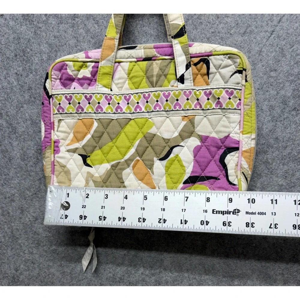 Vera Bradley Quilted Floral Tech Organizer Cosmetic Bag Purple Green Tan Heart